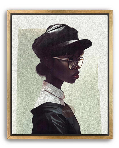 Black Woman Hat Canvas Art, Minimalist