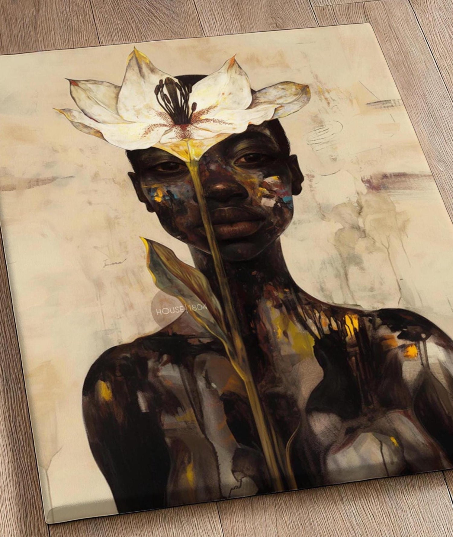 Abstract Black Woman Floral Canvas Art Print