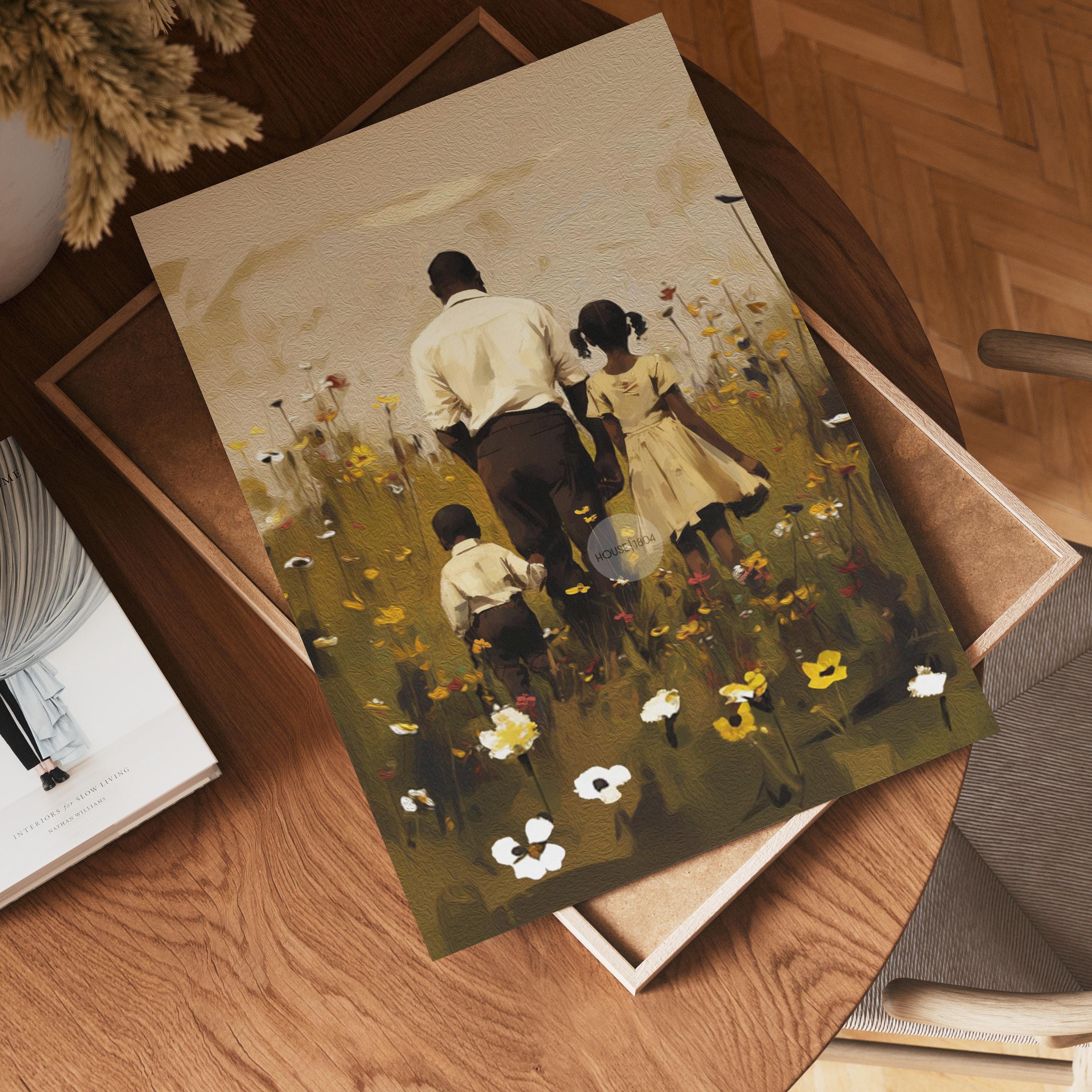 Black Father Daughter Son Canvas, Fathers Day Gift
