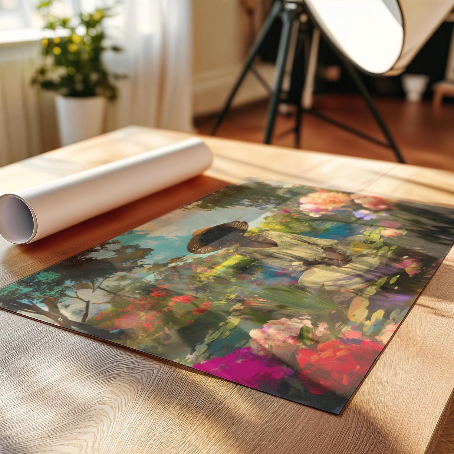 Black Woman Portrait Art: Blue Pink Green Wall Canvas Prints