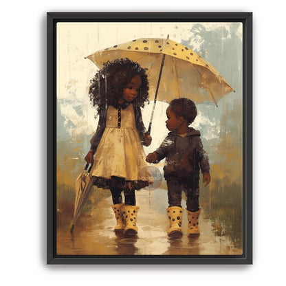 Black Sibling Art Print: Brother and Sister in Rain
