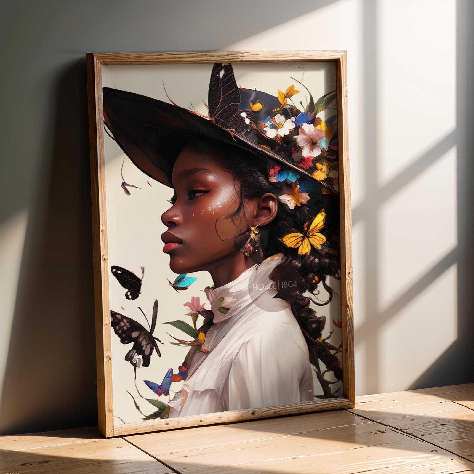 Black Woman Floral Wall Art Print
