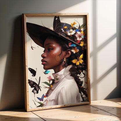 Black Woman Floral Wall Art Print