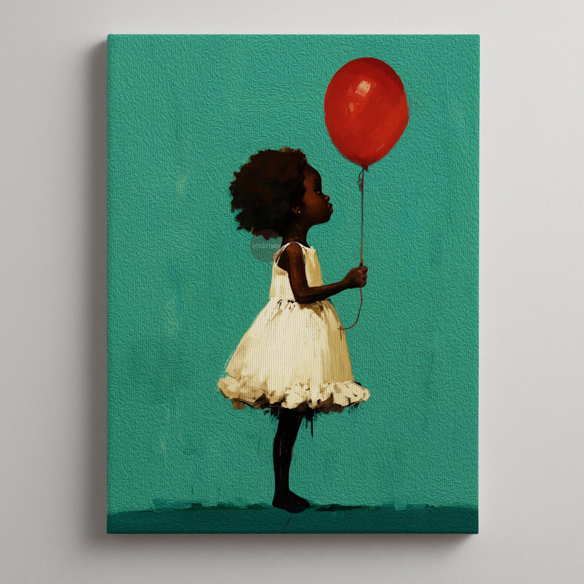 Little Black Girl Art, Joyful Balloon Nursery Canvas Print Framed