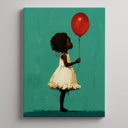Little Black Girl Art, Joyful Balloon Nursery Canvas Print Framed