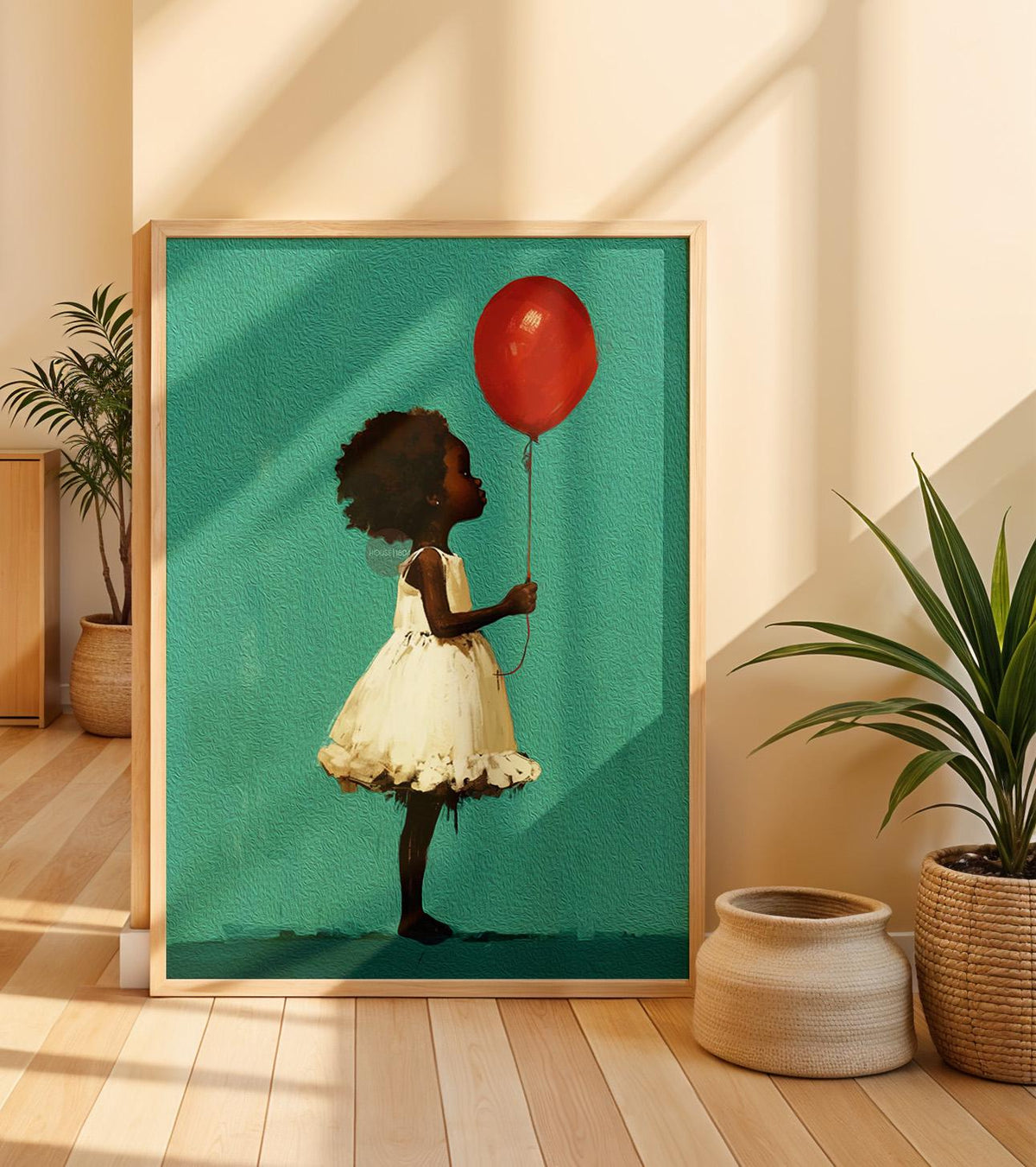 Little Black Girl Art, Joyful Balloon Nursery Canvas Print Framed