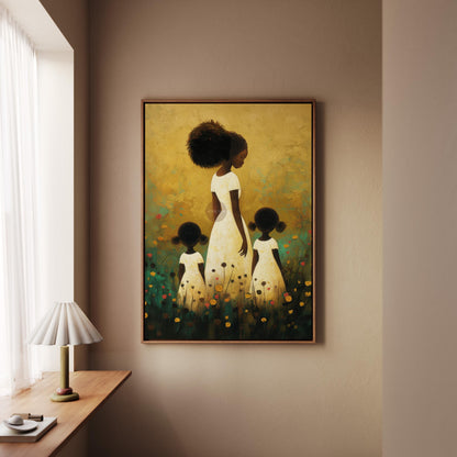 Motherhood Framed Canvas Art, Two daughters