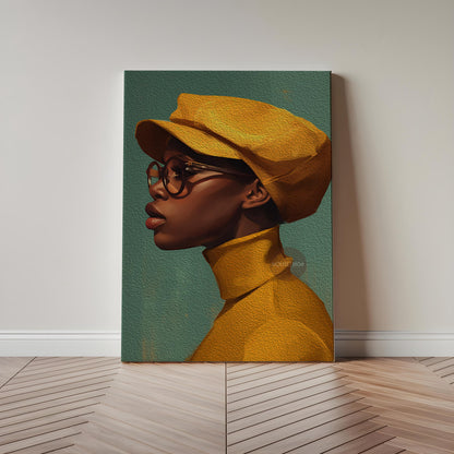 Urban Black Woman Art Print, Bold Yellow &amp; Green, Modern Canvas Wall Decor