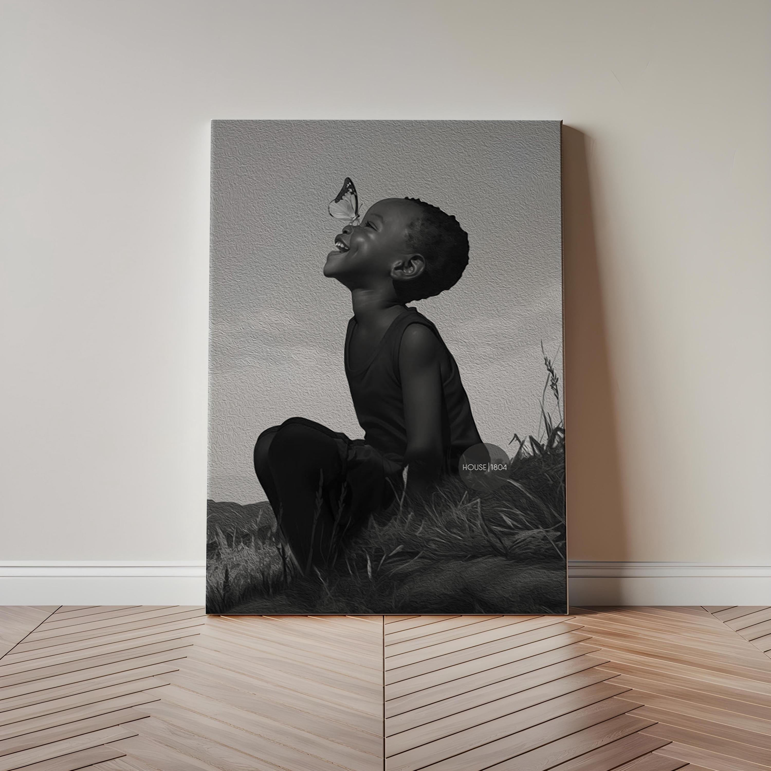 Black Boy Joy Art Canvas Framed, Black and White