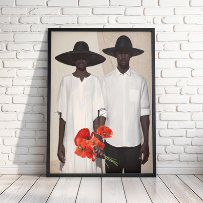 Afrocentric Couple Art Print: Black Love, Modern Poppies
