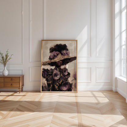 Black Woman Art Print: Purple Floral Fashion Wall Decor