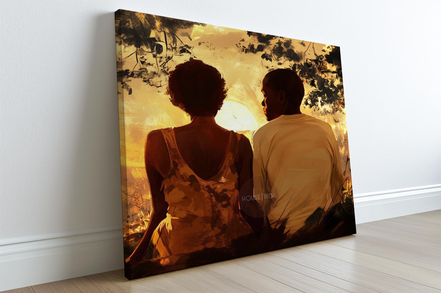 Black Love Canvas Art Print, Black Man and Woman, One Year Anniversary Gift