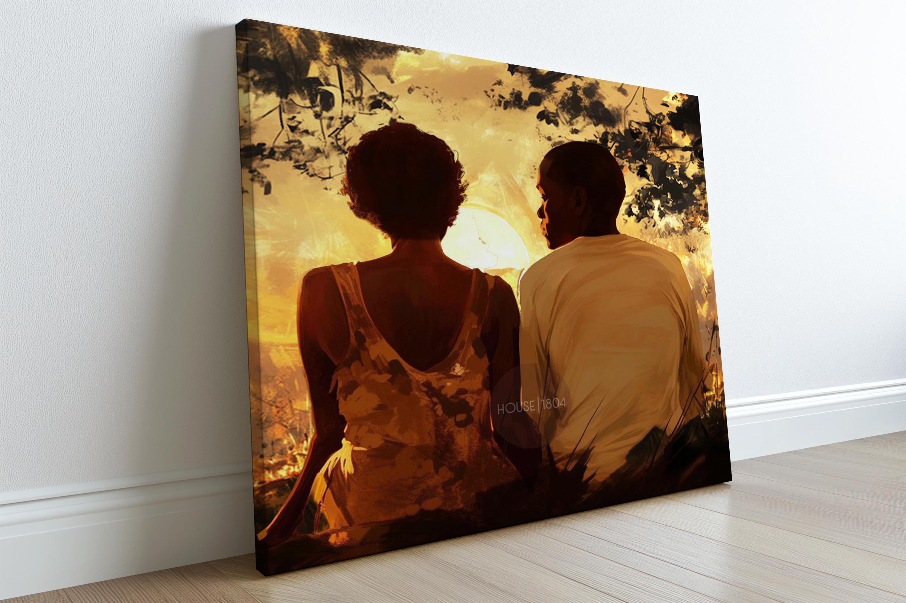 Black Love Canvas Art Print, Black Man and Woman, One Year Anniversary Gift