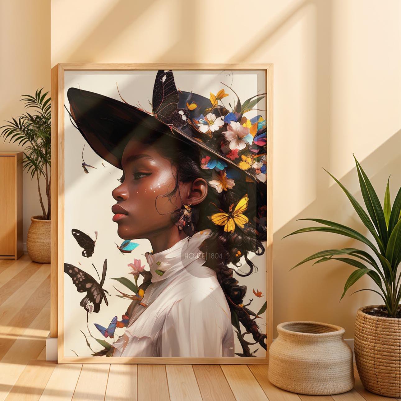 Black Woman Floral Wall Art Print