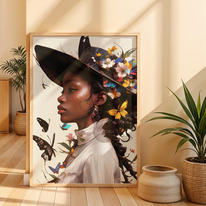 Black Woman Floral Wall Art Print