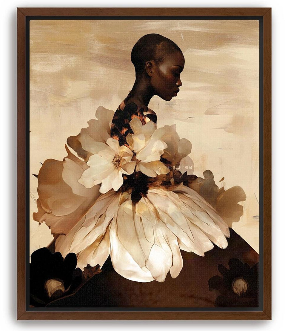 Abstract Black Woman Floral Art Print: Boho Home Decor