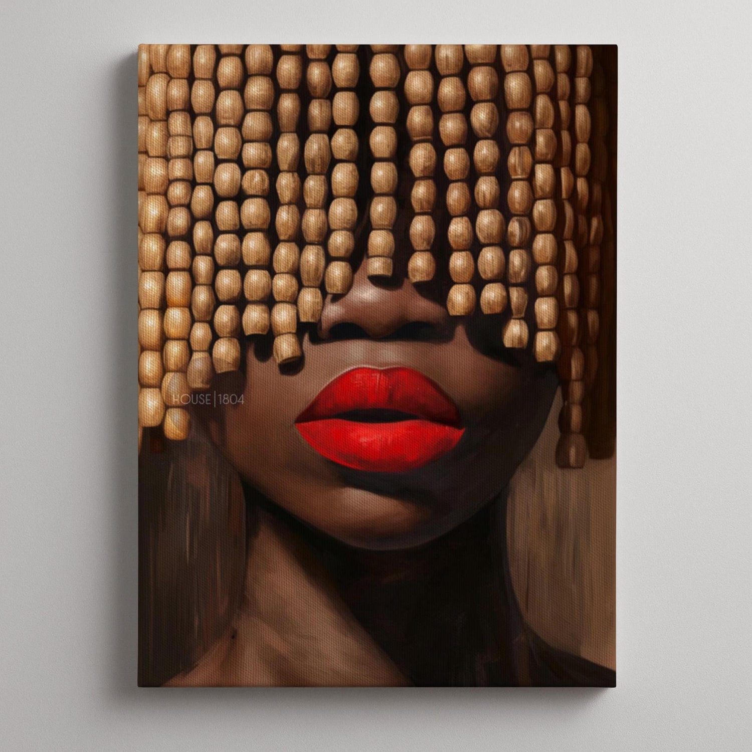 Black Woman Art Print: Beaded Headpiece Wall Art, Bold Black Woman Wall Art, Black Interior Design Print, African American Canvas Decor