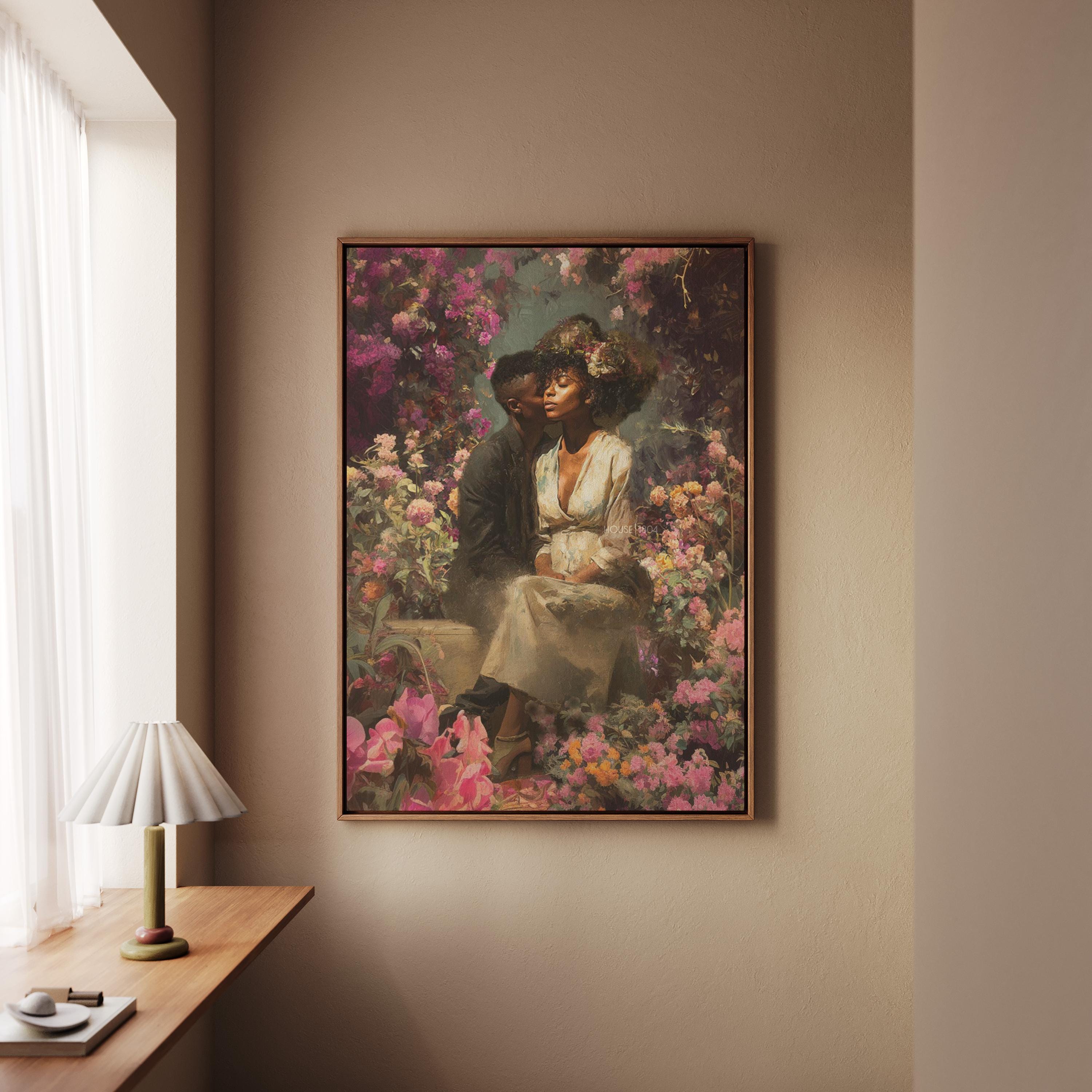 Black Couple Art Print: Vintage African American Love Canvas