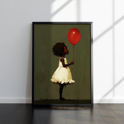 Black Girl Art, Whimsical Balloon Print | Paper Or Canvas, Nursery Wall Decor - Multiple Sizes