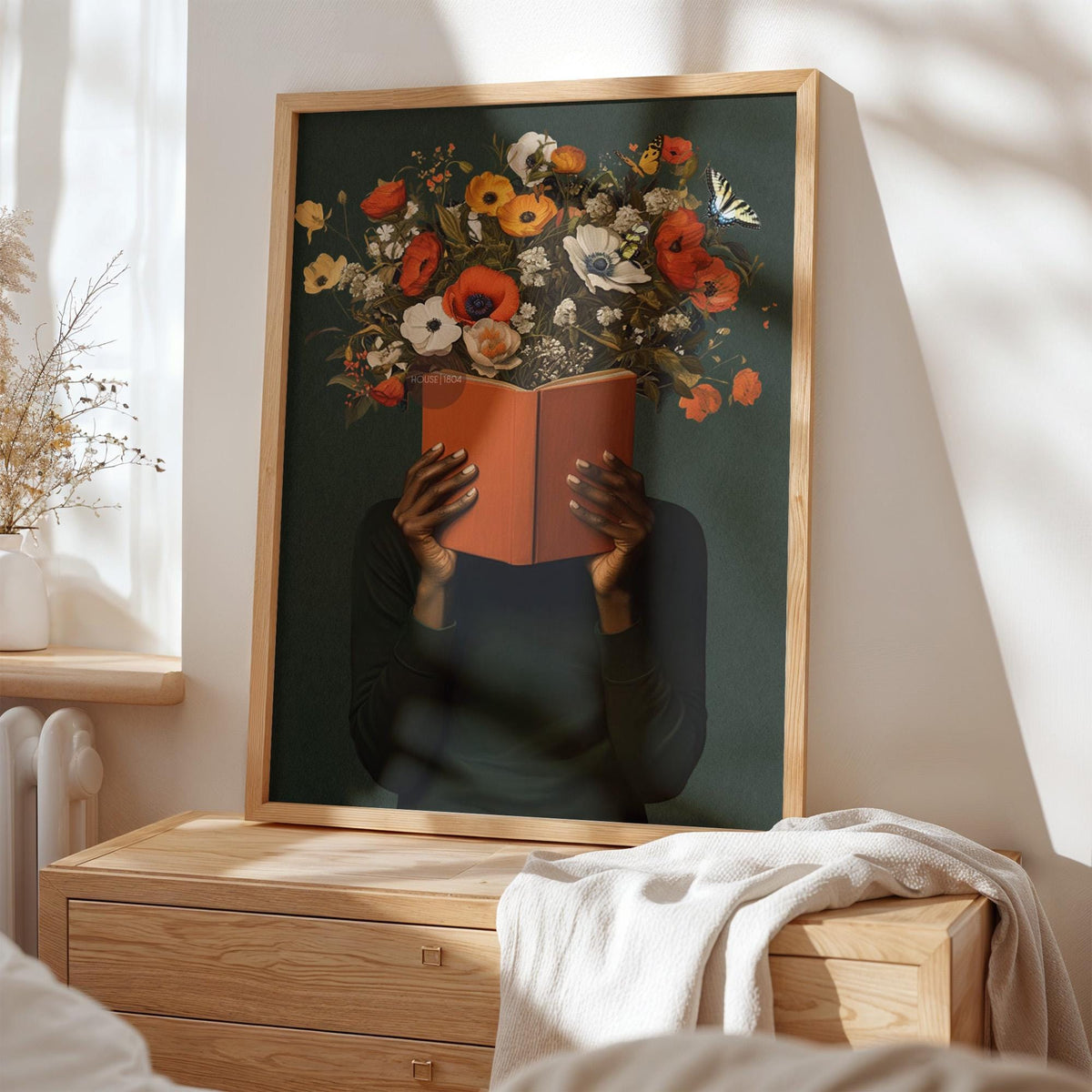 Black Reading Wall Art, African American Book Lover Canvas Print, Framed Unframed Art