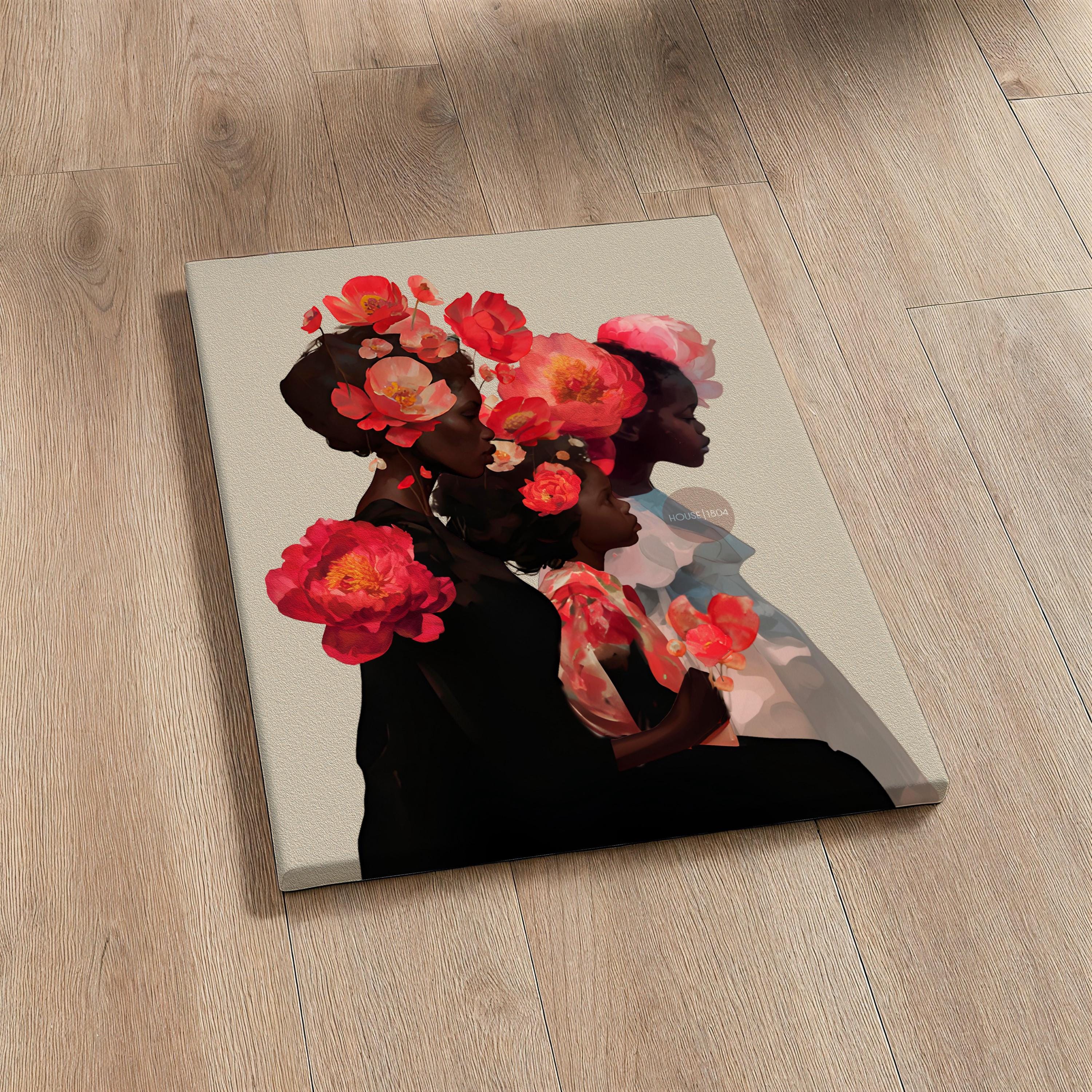 Black Mother and Two Daughters Framed Canvas Wall Art Print: