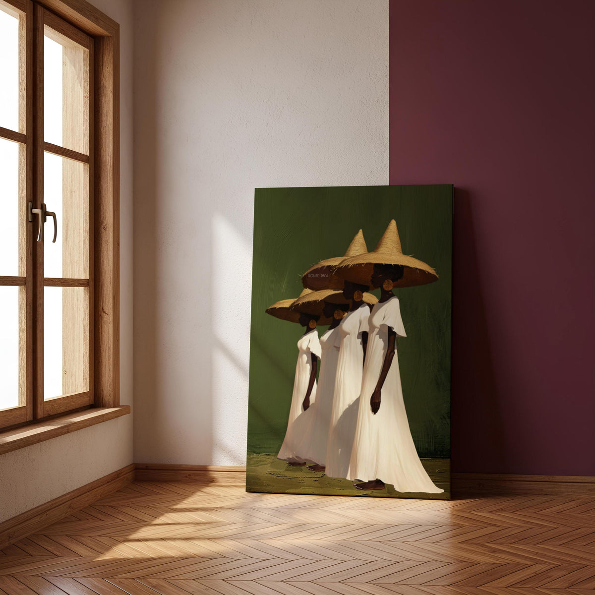 black women wall art, Sisterhood Canvas Print, Afrocentric  Contemporary, Olive Green.