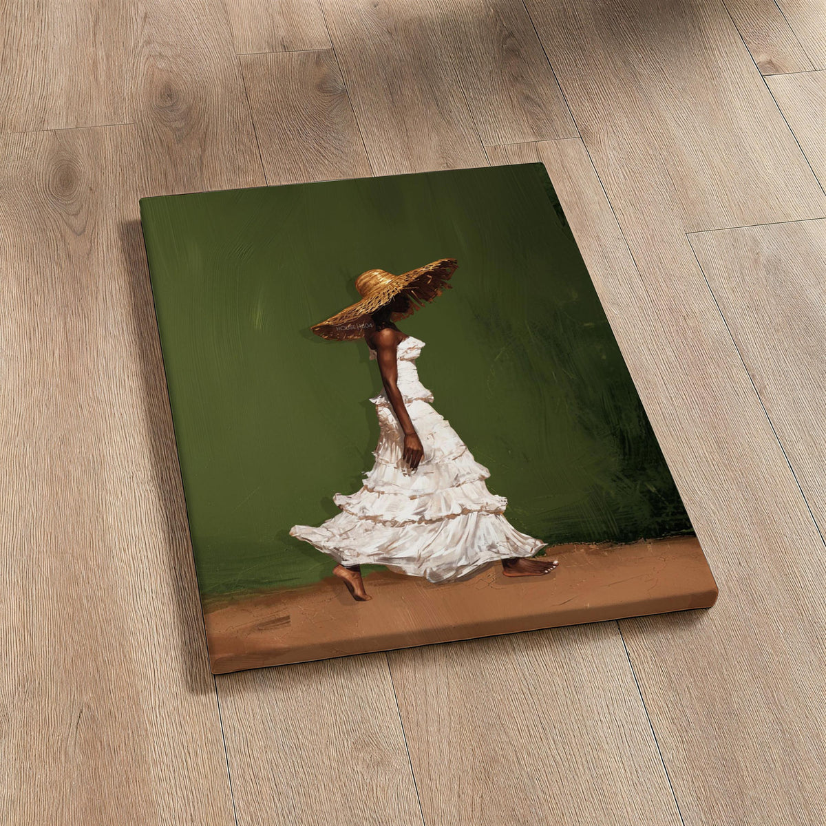 Afrocentric Wall Art, Black Woman Olive Green Boho Portrait Print