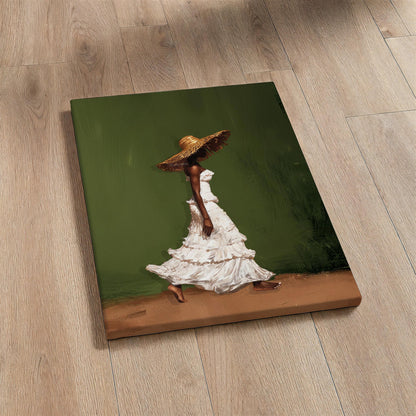 Afrocentric Wall Art, Black Woman Olive Green Boho Portrait Print