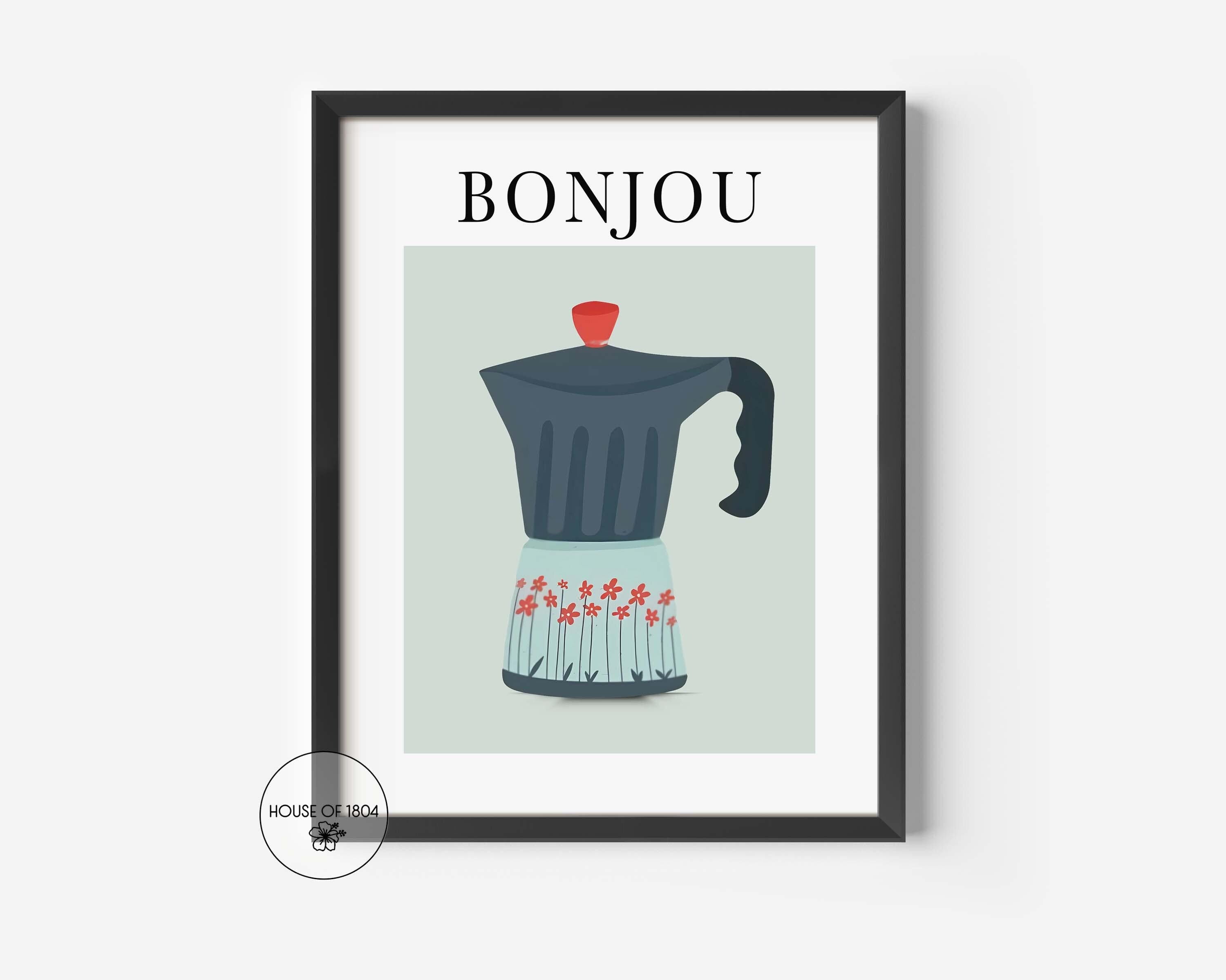 Bonjou Art Print: Haitian Coffee Pot, Creole Saying, Caribbean Wall Art