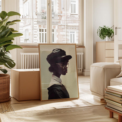 Black Woman Hat Canvas Art, Minimalist