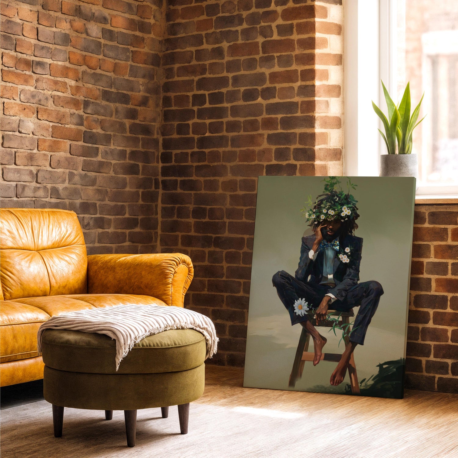 Black Man Floral Wall Art, Abstract Male Portrait, Contemporary Modern Canvas Print, Male Abstract Moody Wall Framed Print