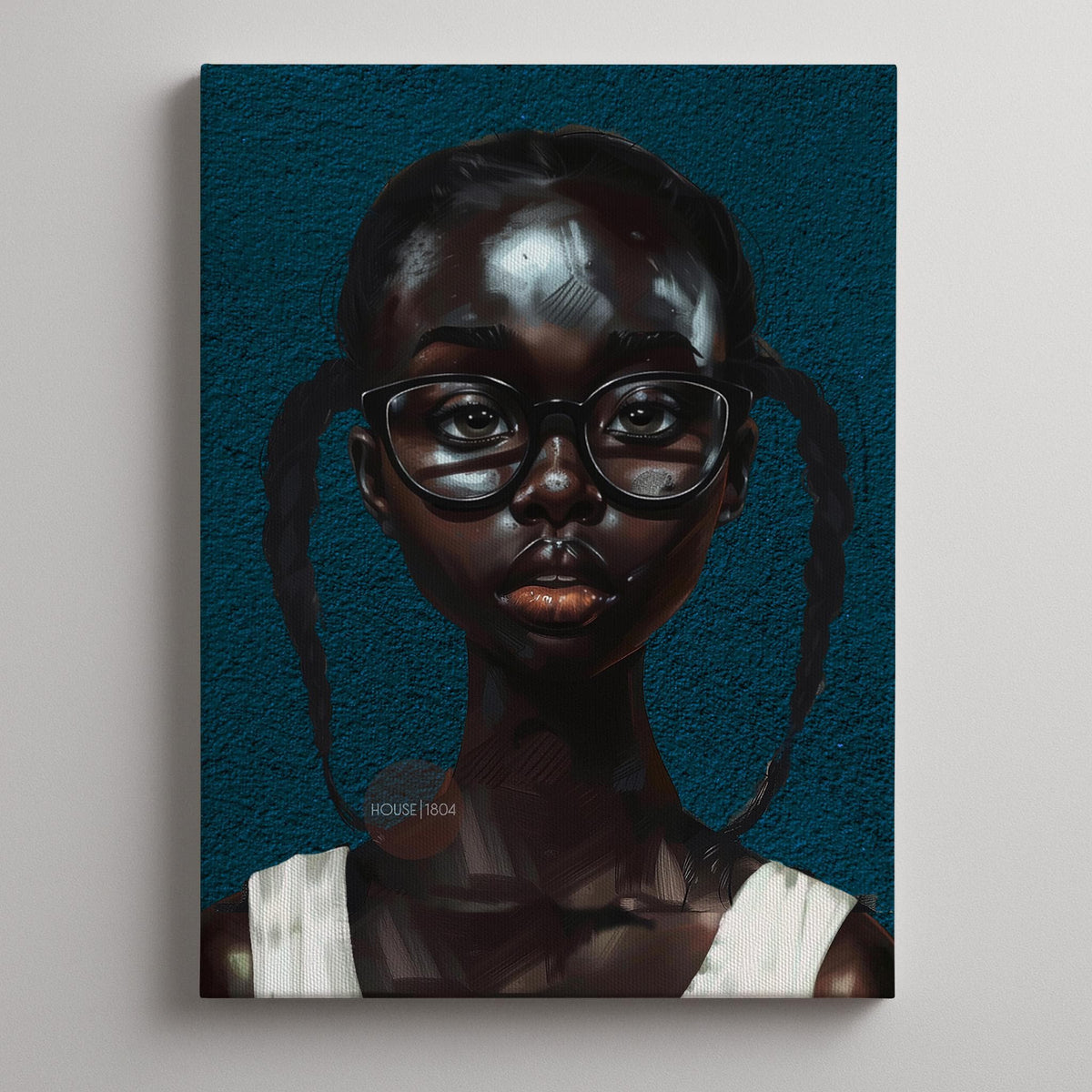 Black Girl Art Print, Little Black Girl Blues Portrait, Pigtails.