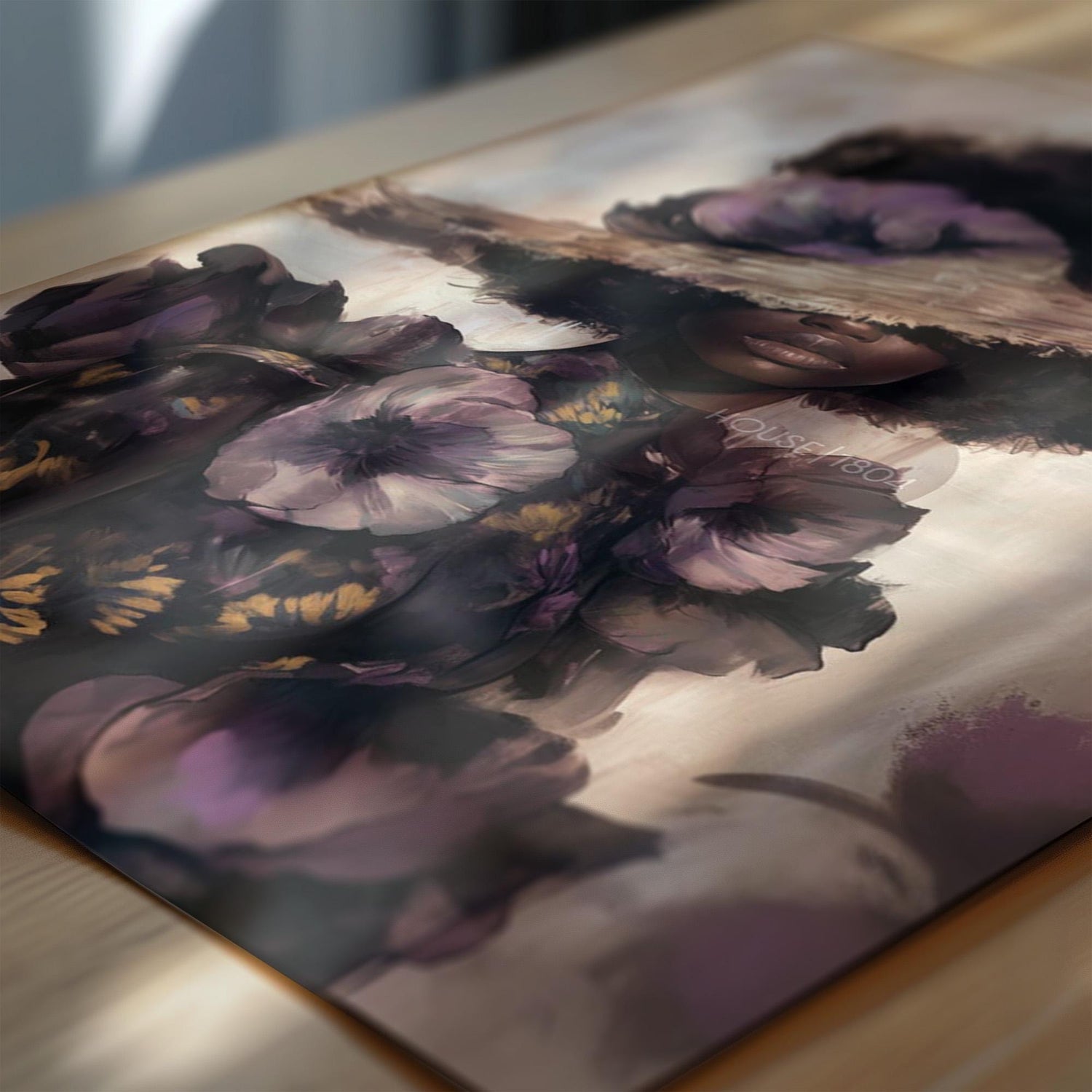 Black Woman Art Print: Purple Floral Fashion Wall Decor