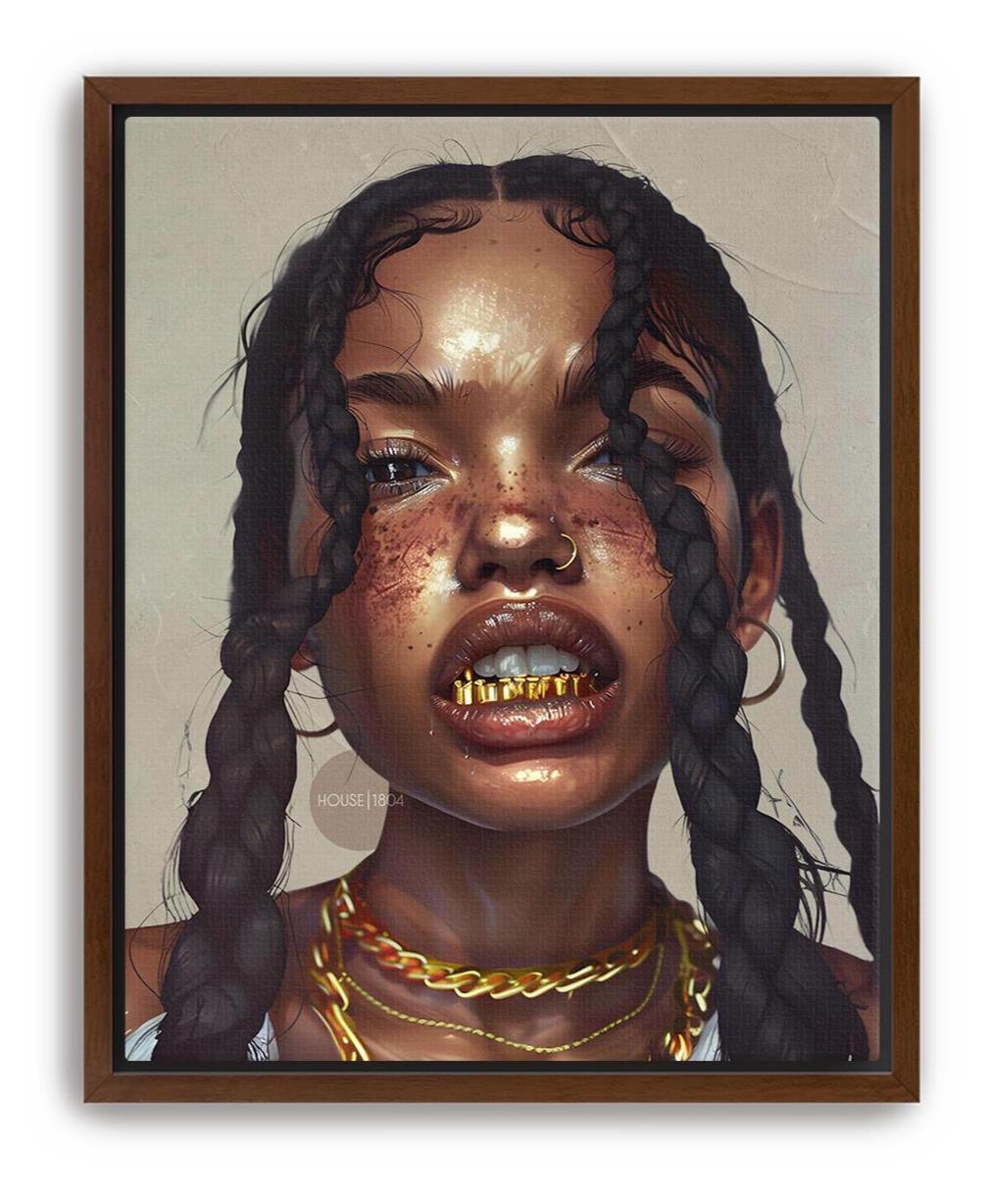 Black Girl Canvas Artwork: African American Grillz Art Print, Urban Boho Neutral Decor