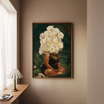 Curvy Black Woman Meditation: Meditative Wall Art Green