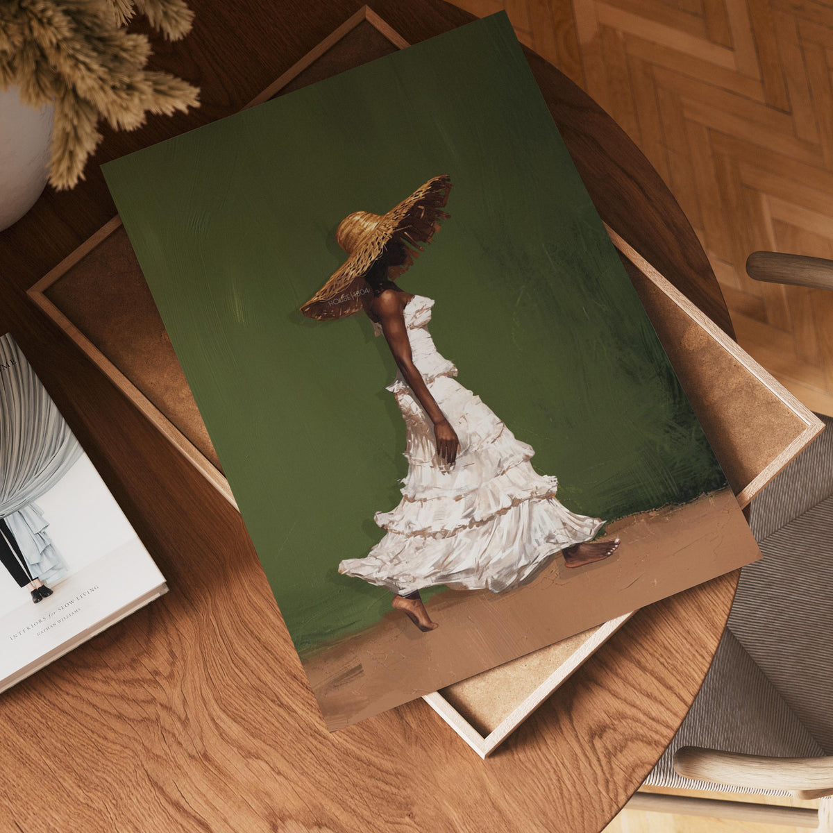 Afrocentric Wall Art, Black Woman Olive Green Boho Portrait Print
