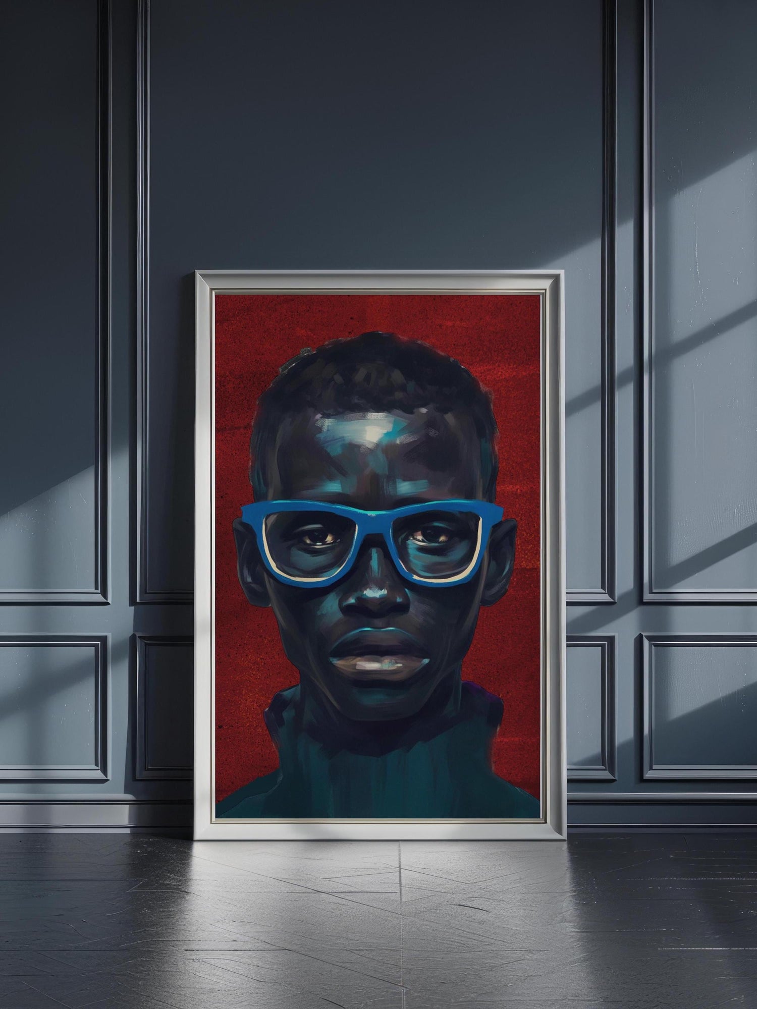 Black Man Art Canvas, Black Man Blue Wall Art, Black Man Portrait Art, Modern African American Wall Art, Black Man in Red and Blue Modern