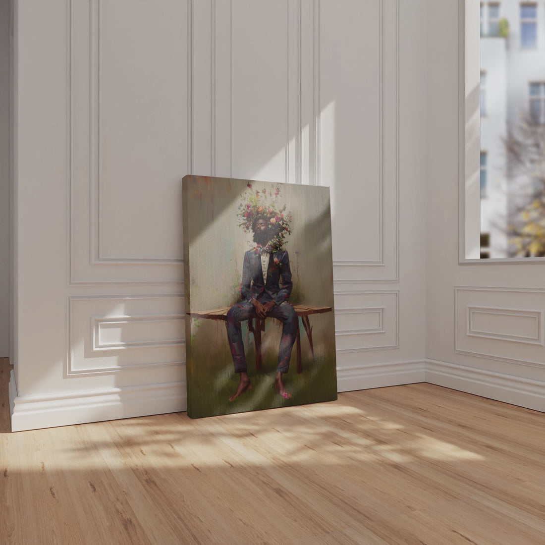 Black Man Flower Beard Canvas Art Print