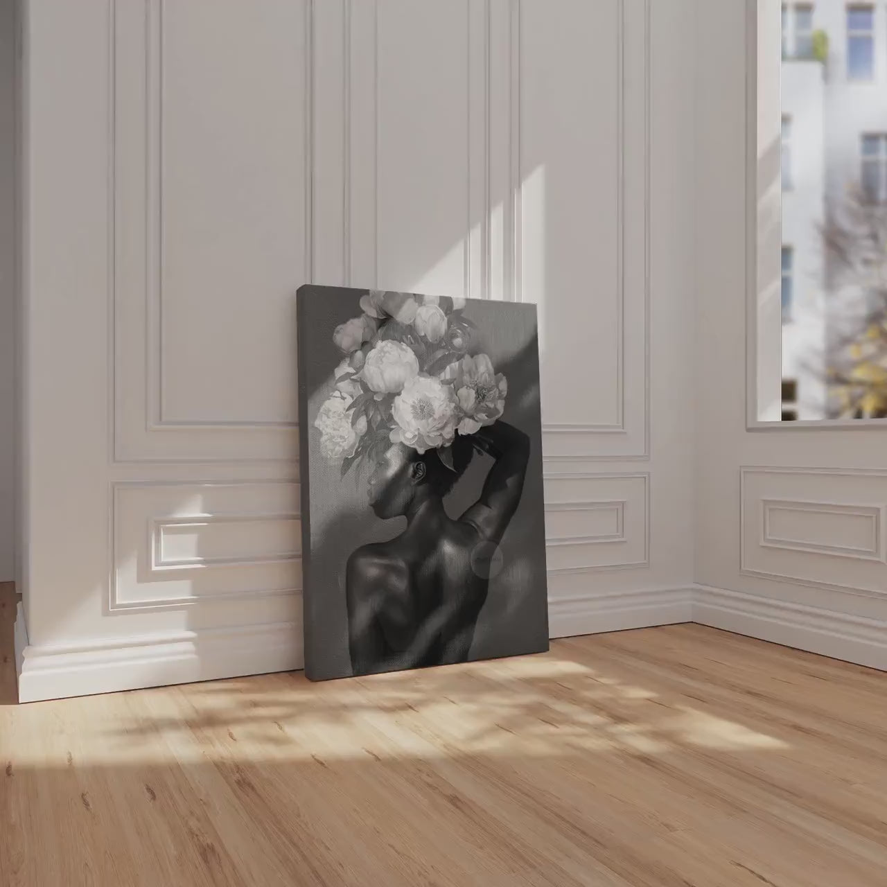 Black and White Black Woman Flower Art Print