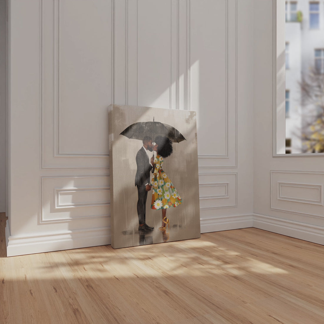 Black Couple in the rain Wall Art Print