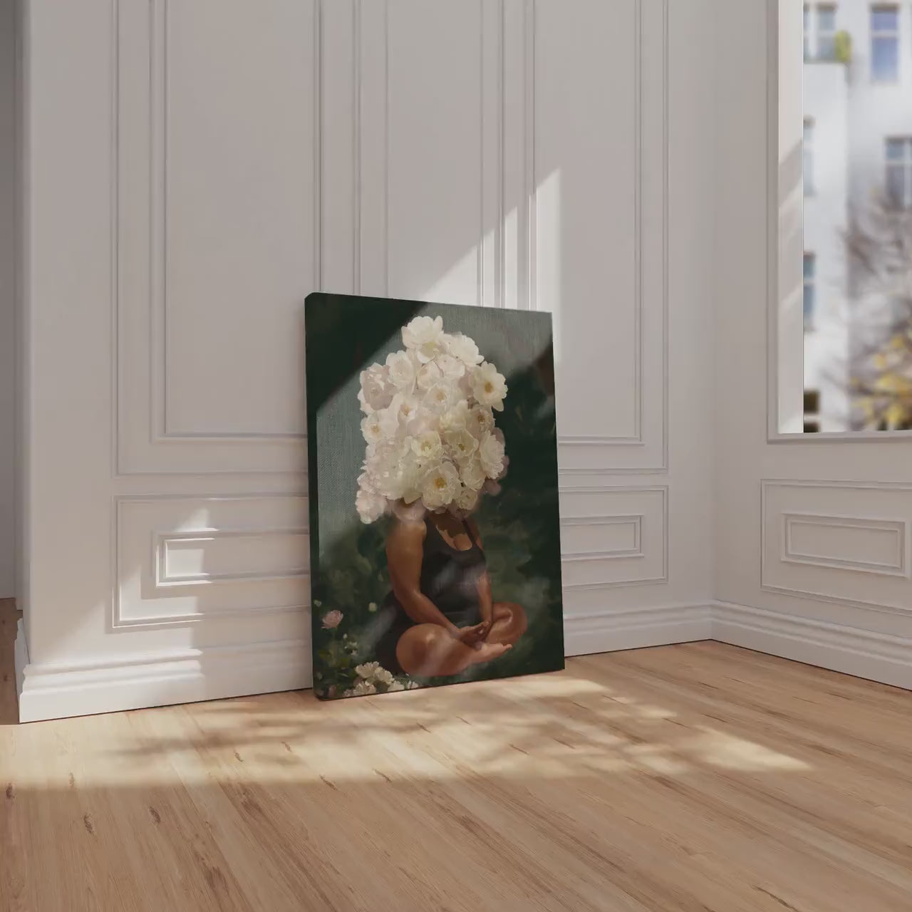 Curvy Black Woman Meditation: Meditative Wall Art Green