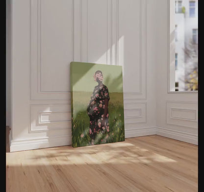 Black Pregnancy Wall Art: Colorful Motherhood, Pink and Green