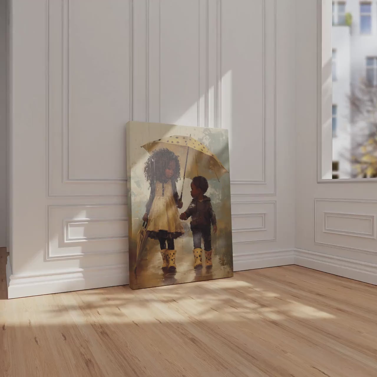 Black Sibling Art Print: Brother and Sister in Rain