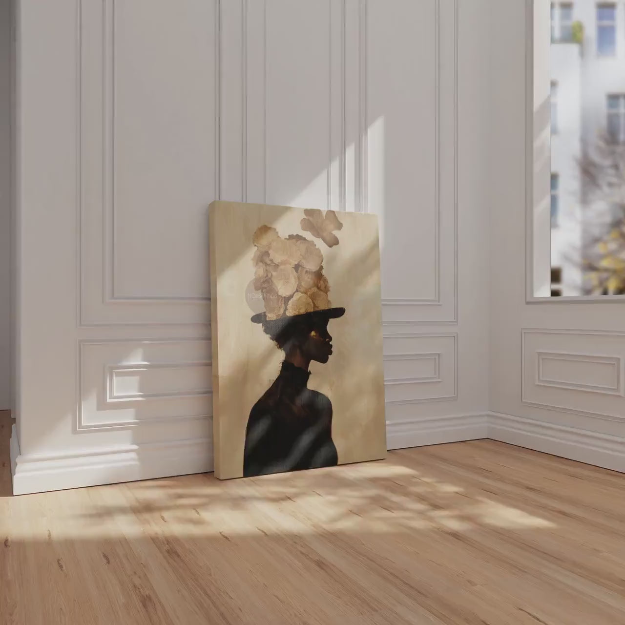 Black Woman Art Print: Gold Accent Abstract, Framed Canvas