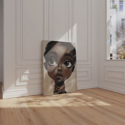 Black Girl Wall Art, Surreal Big Eye Portrait Print, Canvas Framed and Framed