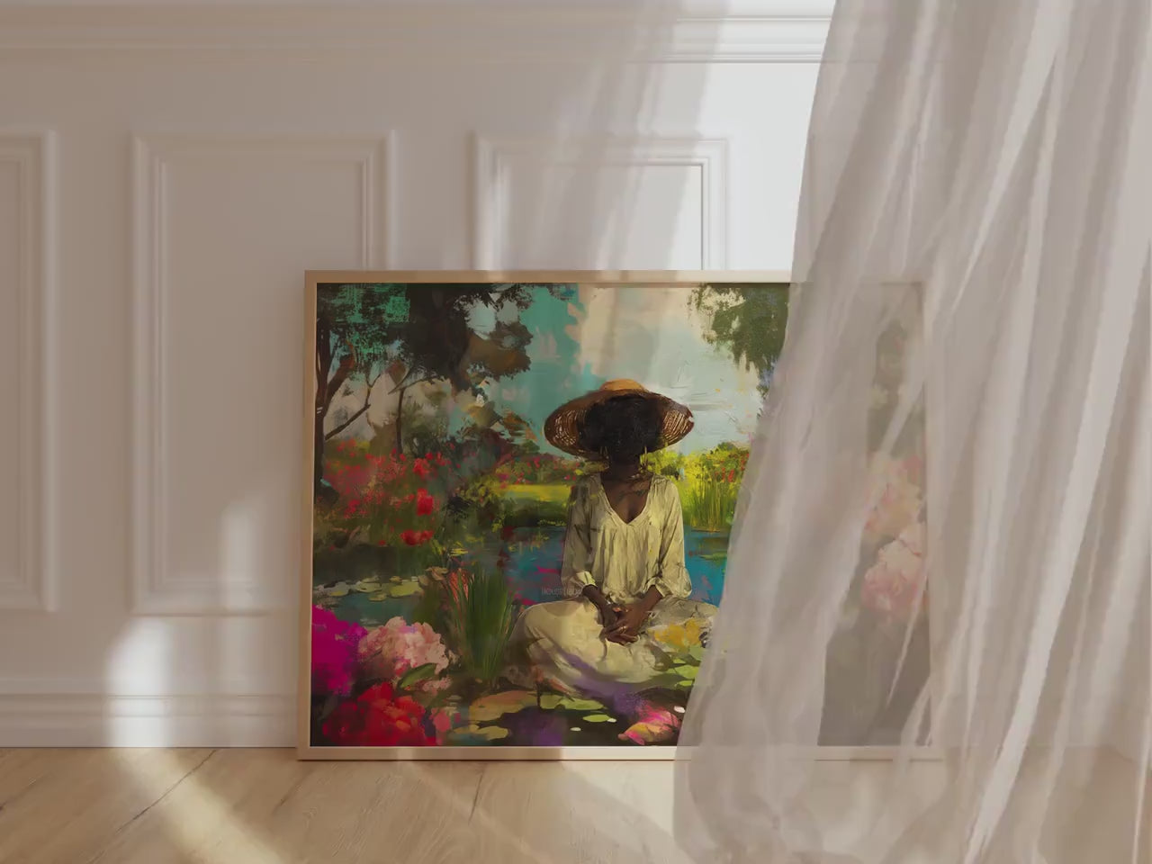 Black Woman Portrait Art: Blue Pink Green Wall Canvas Prints