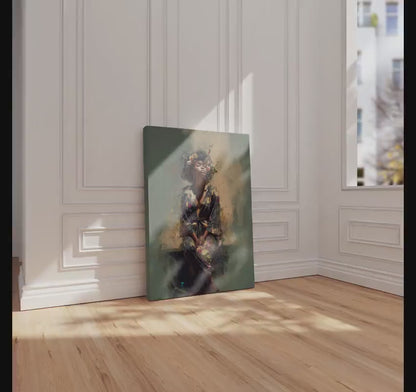 Bohemian Black Woman Art: Watercolor Canvas Portrait