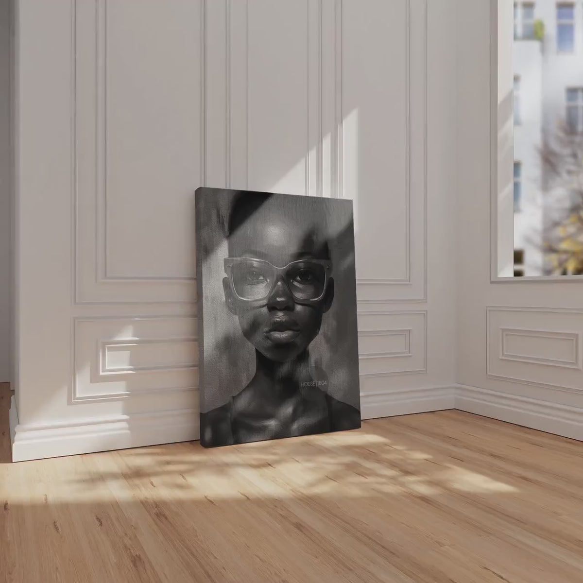 Black Woman Wall Art, Quirky Glasses Canvas Print Black White Art