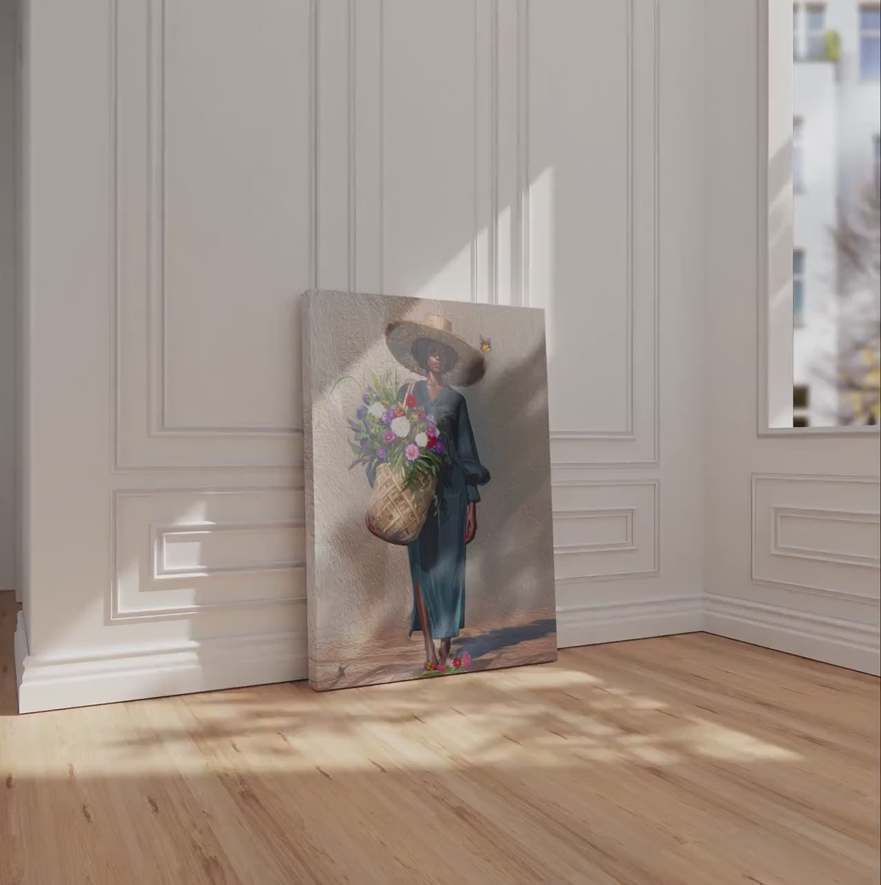 Black Woman Floral Canvas Art, Tropical Botanical Woman Portrait, Plant Lady with Flowers Canvas Art