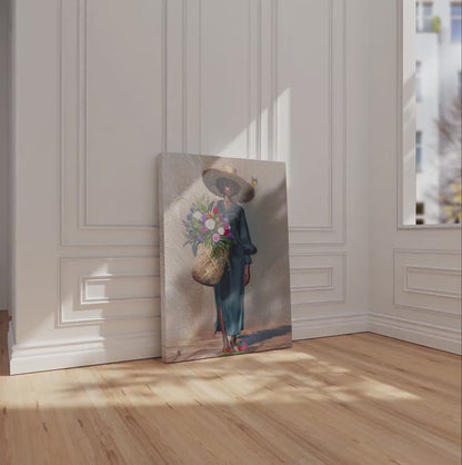 Black Woman Floral Canvas Art, Tropical Botanical Woman Portrait, Plant Lady with Flowers Canvas Art